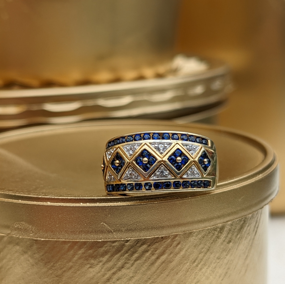 Princess simulated lab created Sapphire gold over silve yellow ring size 7.5